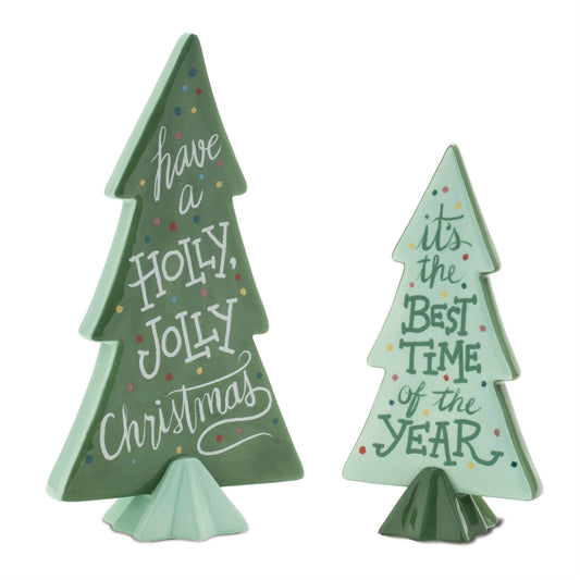 Melrose International Ceramic Christmas Sentiment Pine Tree (Set of 4)