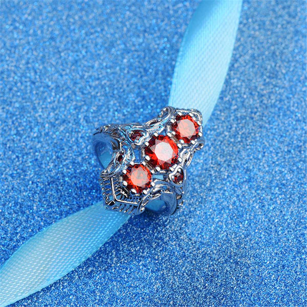 Cubic Zirconia & Red Crystal Shield Ring-1