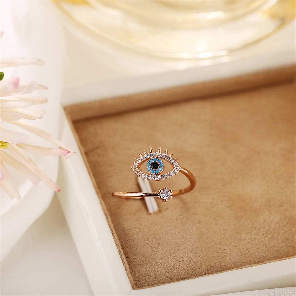 Cubic Zirconia & Resin Goldtone Evil Eye Bypass Ring