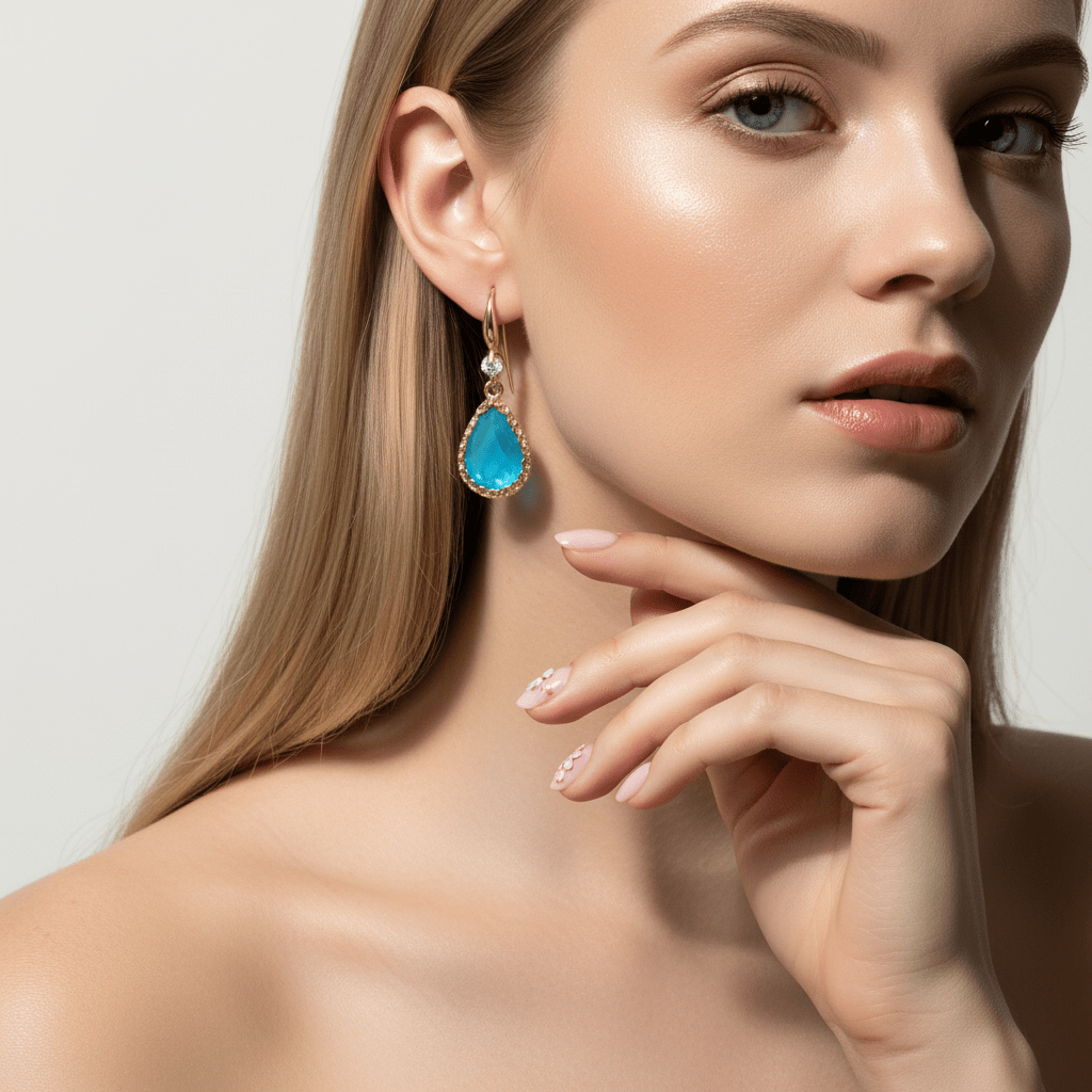 Blue Crystal & Cubic Zirconia Goldtone Teardrop Hook Earrings