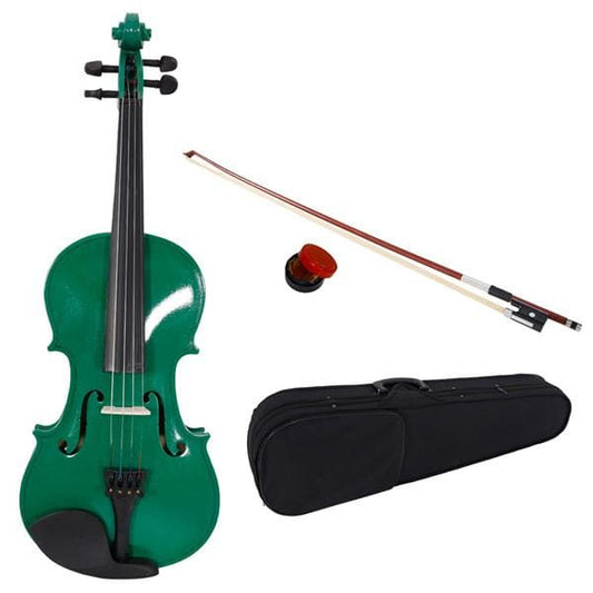 InQ Boutique New 4/4 Acoustic Violin Case Bow Rosin Green - Green