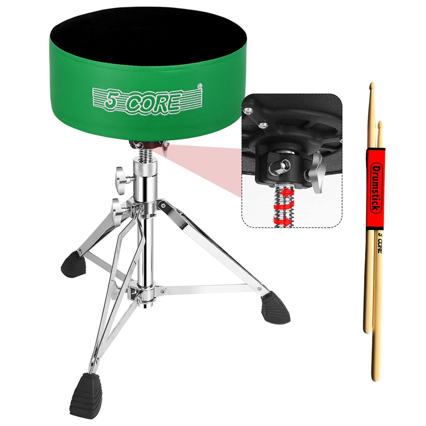 5 Core Drum Throne 5" Thick Padded Guitar Stool Swivel Adjustable Heavy Duty Music Chair Seat W Luxurious Velvet Top for Adults & Kids with Anti Slip Rubber Feet Deep Green - DS CH D-GR VEL HD - Green