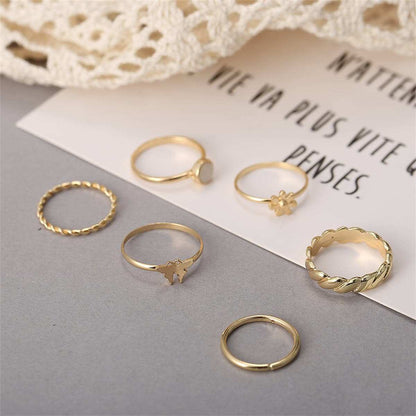 Resin & Goldtone Butterfly Floral Ring Set