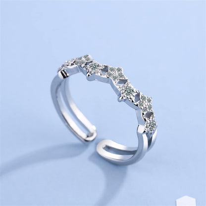 Cubic Zirconia & Silvertone Linked Star Open Band Ring