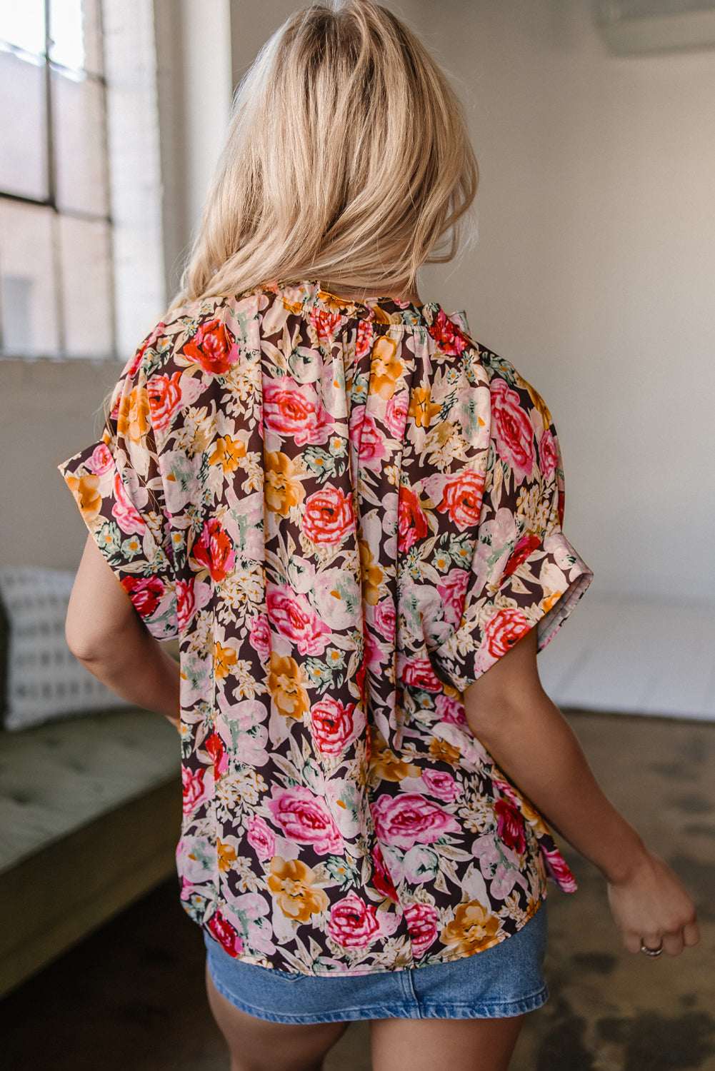 Threaded Pear Rhea Floral Crew Neck Blouse