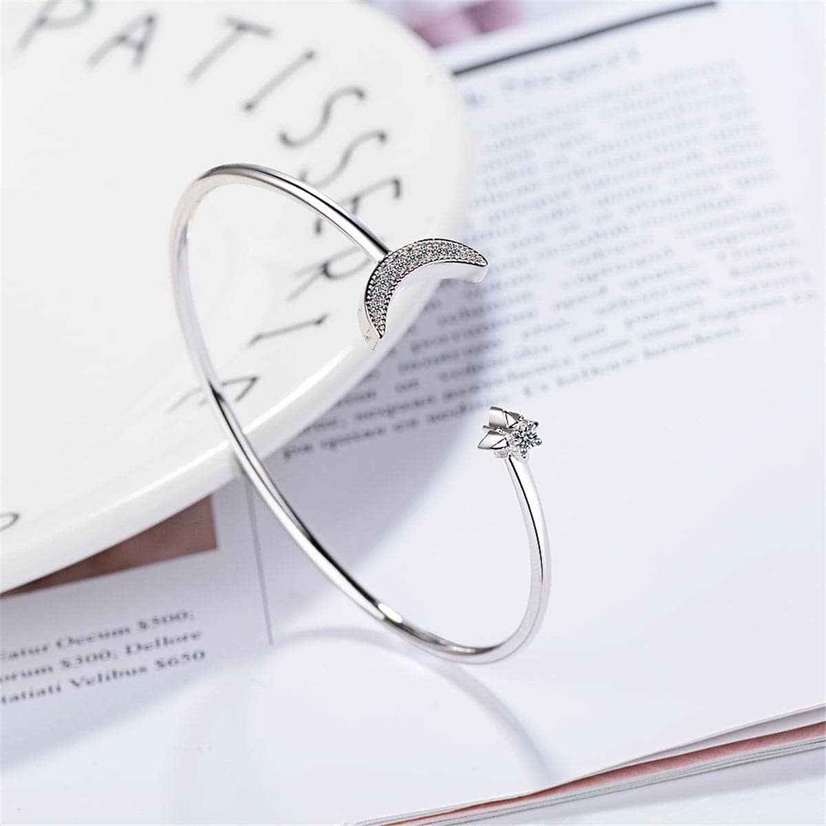 Cubic Zirconia & Silvertone Moon Star Cuff