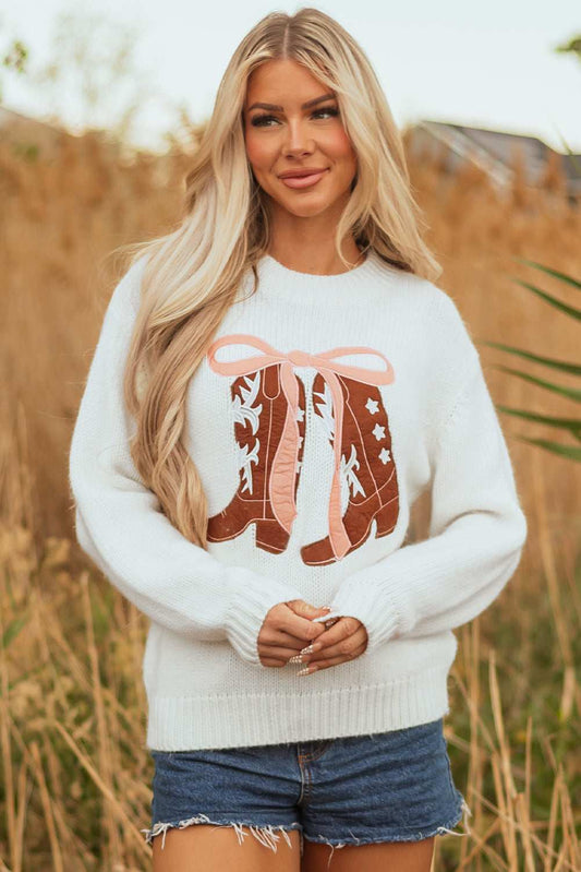 Threaded Pear Amanda Embroidered Bow Boots Sweater