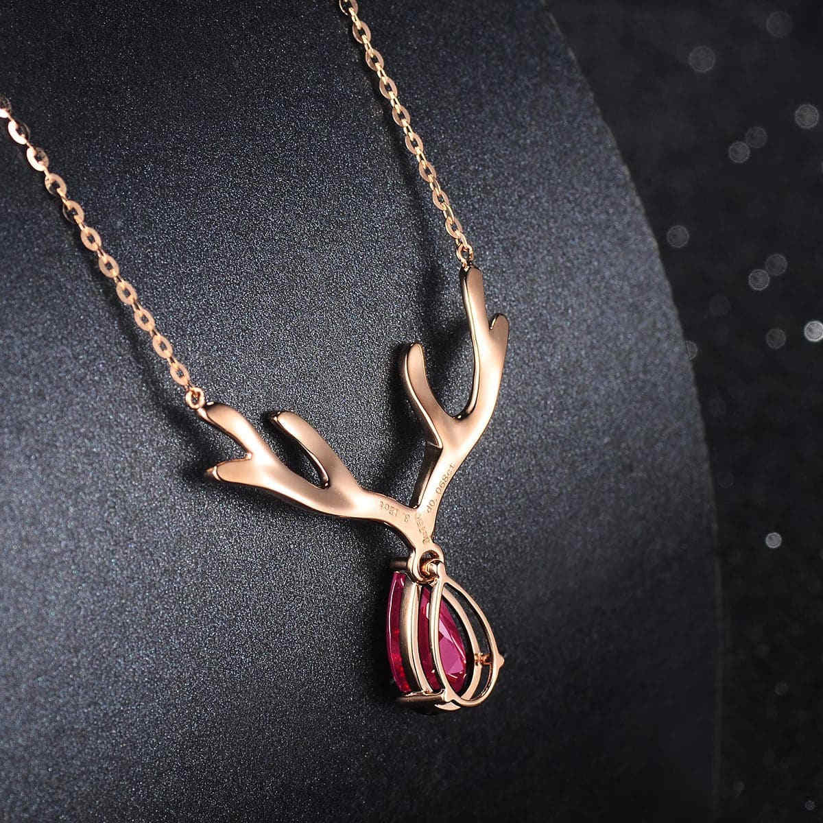 Red Crystal & Cubic Zirconia Antler Pendant Necklace