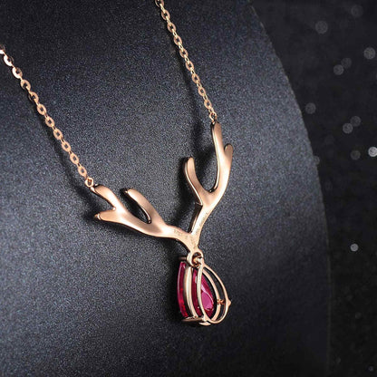 Red Crystal & Cubic Zirconia Antler Pendant Necklace