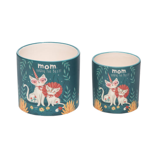 Spring Ceramic Mom Cat Planters Set of 2 5.25 in Perfect for Mother's Day and Home Decor