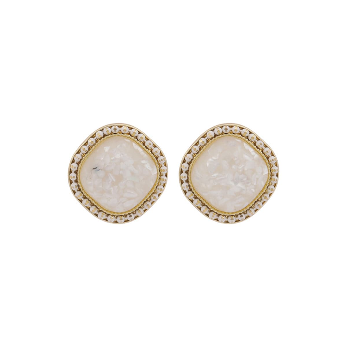 White Resin & Goldtone Square Stud Earrings