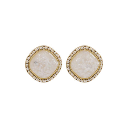 White Resin & Goldtone Square Stud Earrings