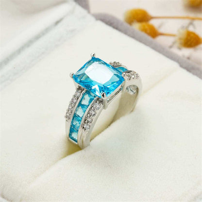 Sea Blue Crystal & Cubic Zirconia Ring-8