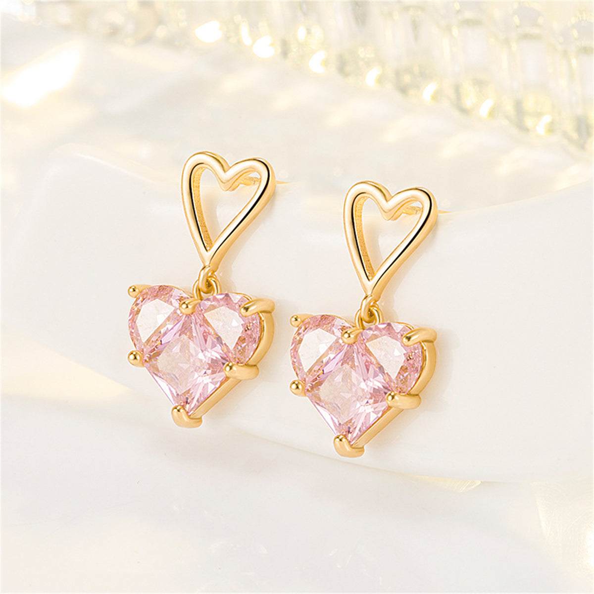 Crystal & Goldtone Openwork Heart Drop Earrings