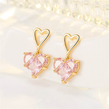 Crystal & Goldtone Openwork Heart Drop Earrings