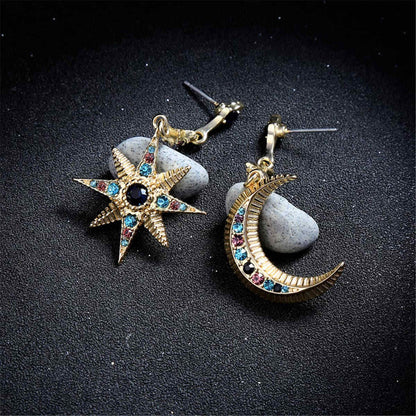 Red & Blue Cubic Zirconia Asymmetrical Space Drop Earrings