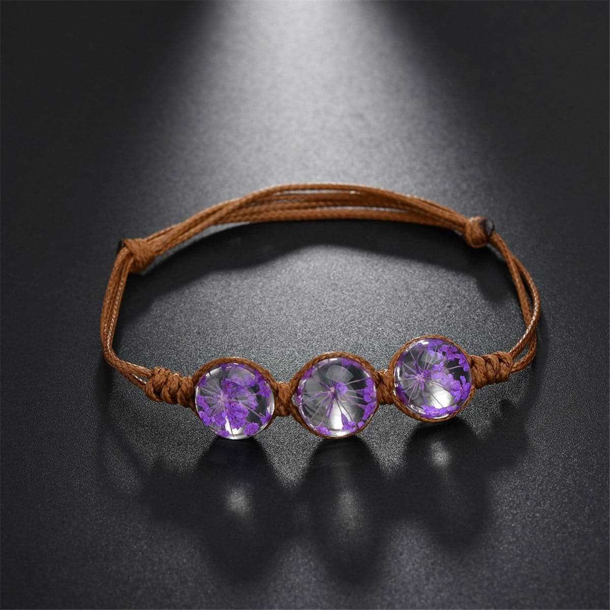Purple Triple Gypsophila Adjustable Bracelet