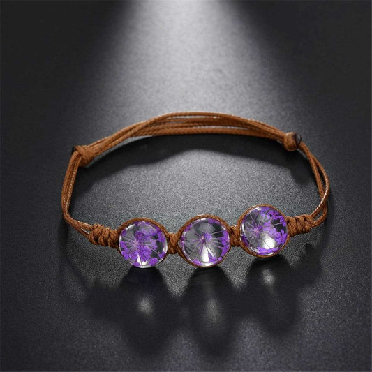 Purple Triple Gypsophila Adjustable Bracelet