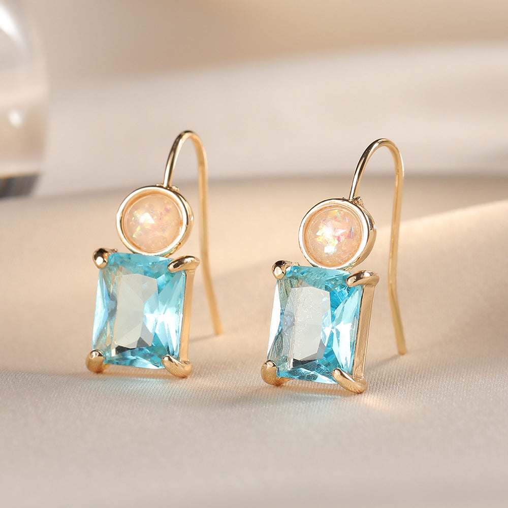 Sky Blue Crystal & Resin Goldtone Square Hook Earrings