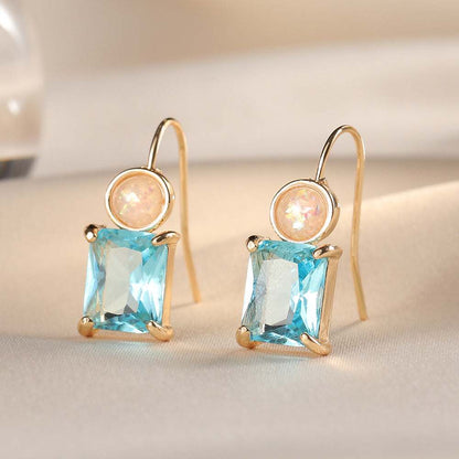 Sky Blue Crystal & Resin Goldtone Square Hook Earrings