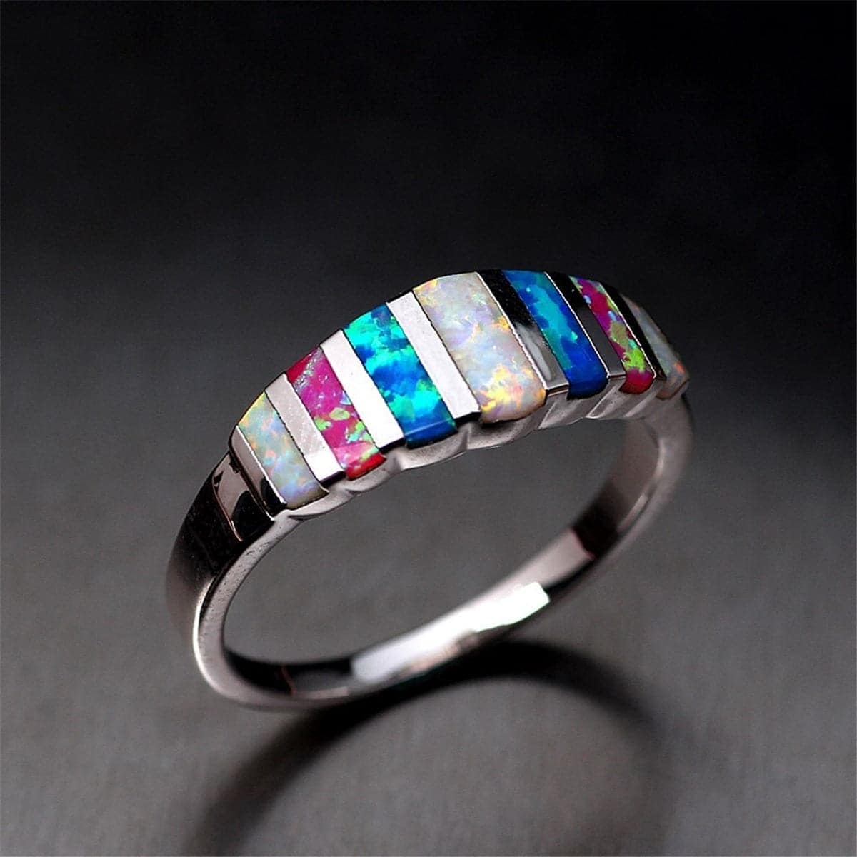 Blue & Purple Opal Silvertone Bar Band