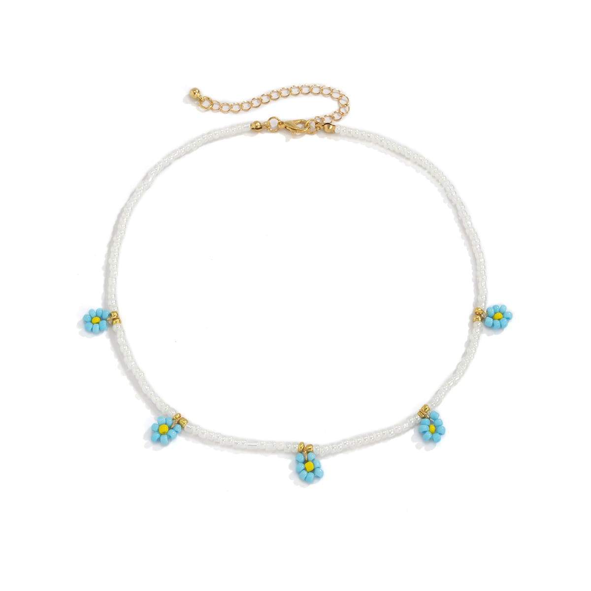 Blue Howlite & Goldtone Mum Beaded Station Collar Necklace