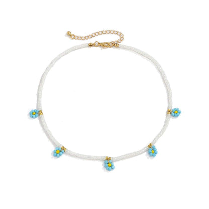 Blue Howlite & Goldtone Mum Beaded Station Collar Necklace