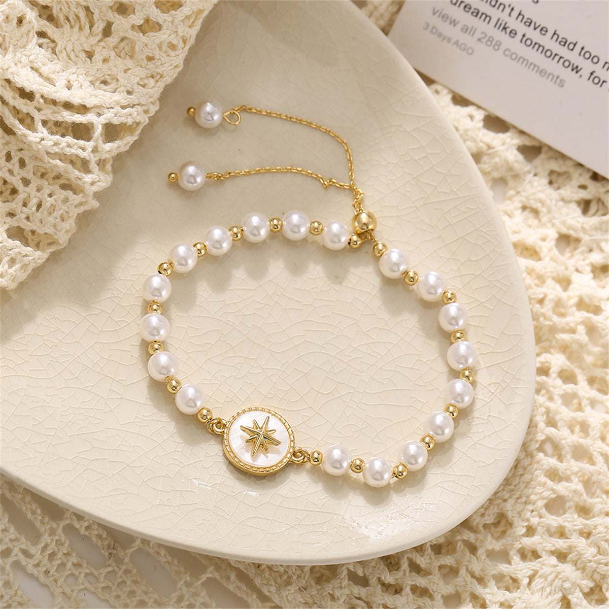 Pearl & Shell Goldtone Star Charm Adjustable Bracelet