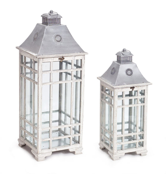 Melrose International Traditional Farmhouse Lantern with Metal Lid (Set of 2)