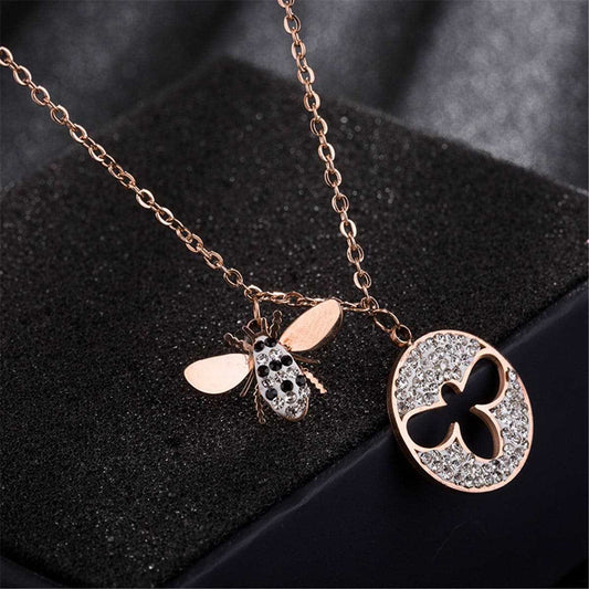 Cubic Zirconia & Rose Goldtone Bee Pendant Necklace