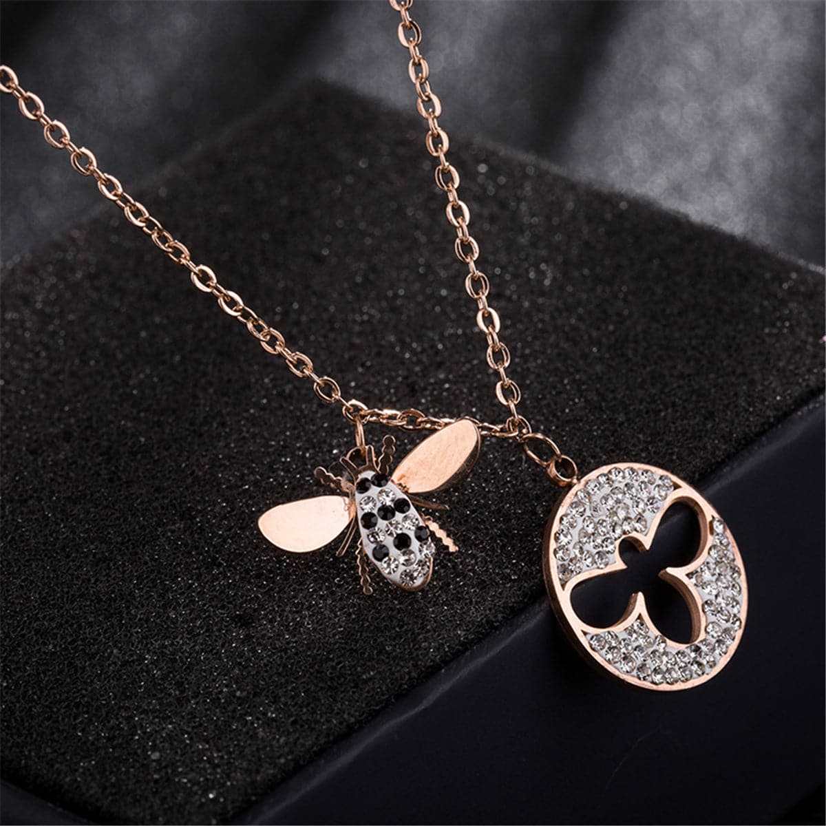 Cubic Zirconia & Rose Goldtone Bee Pendant Necklace