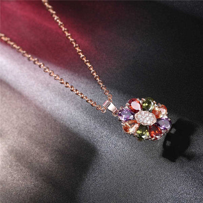 Jewel-tone Crystal & Cubic Zirconia Rose Goldtone Petal Necklace