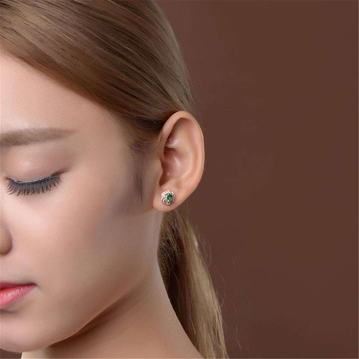 Green Crystal & Cubic Zirconia Flower Stud Earrings
