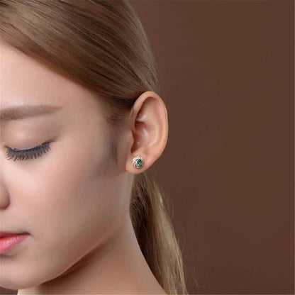 Green Crystal & Cubic Zirconia Flower Stud Earrings
