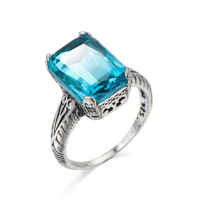 Sea Blue Crystal & Silvertone Radiant-Cut Ring-4
