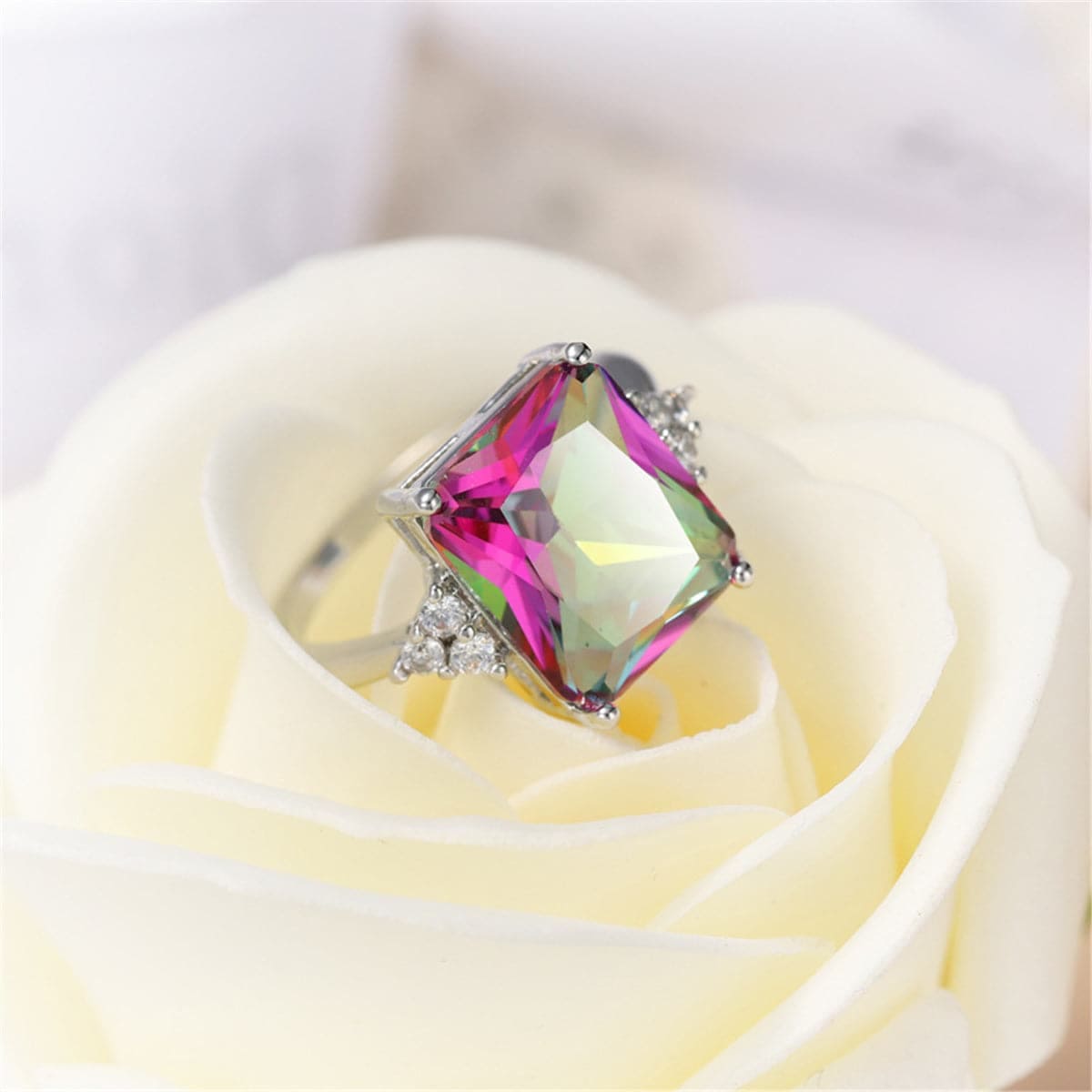 Jewel-Tone Crystal & Cubic Zirconia Silvertone Princess-Cut Ring