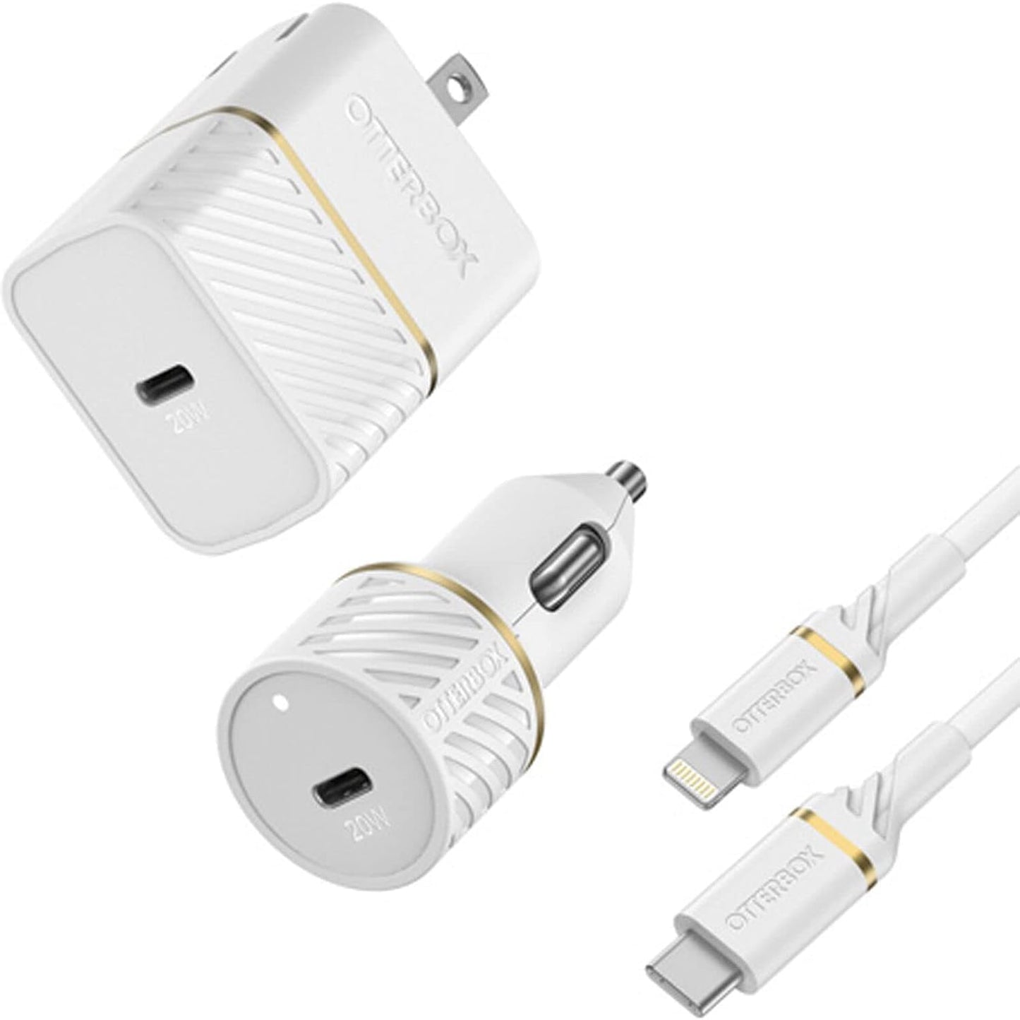 Otterbox Lightning to Usb-C Fast Charge Wall and Car Charging Kit, 20w - White