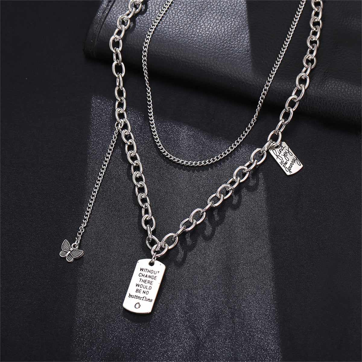 Silvertone Butterfly 'Change' Layered Pendant Necklace