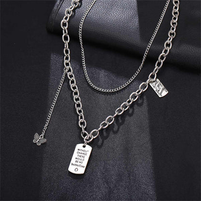 Silvertone Butterfly 'Change' Layered Pendant Necklace