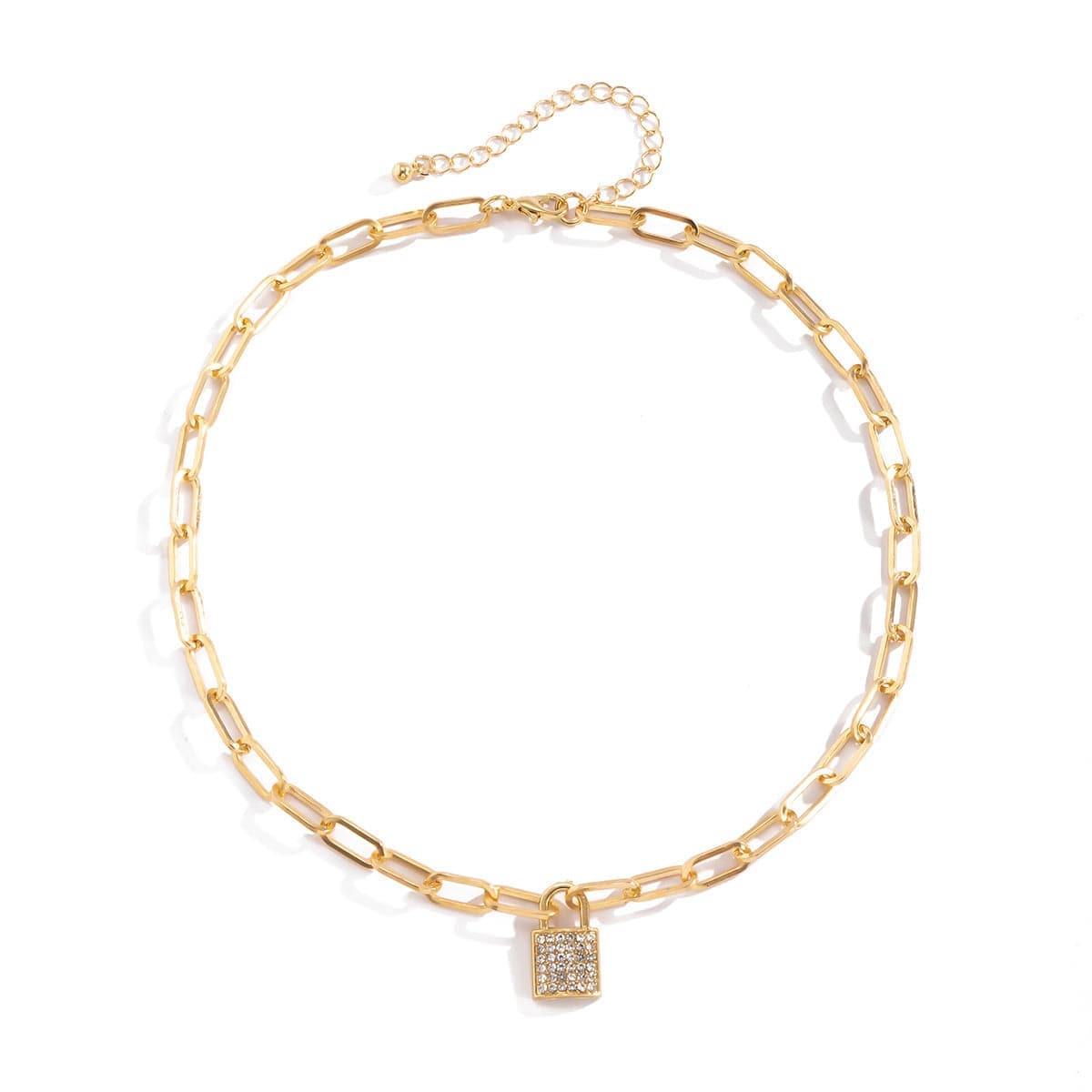 Cubic Zirconia & Goldtone Cable Pavé Lock Pendant Necklace