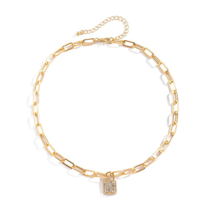 Cubic Zirconia & Goldtone Cable Pavé Lock Pendant Necklace