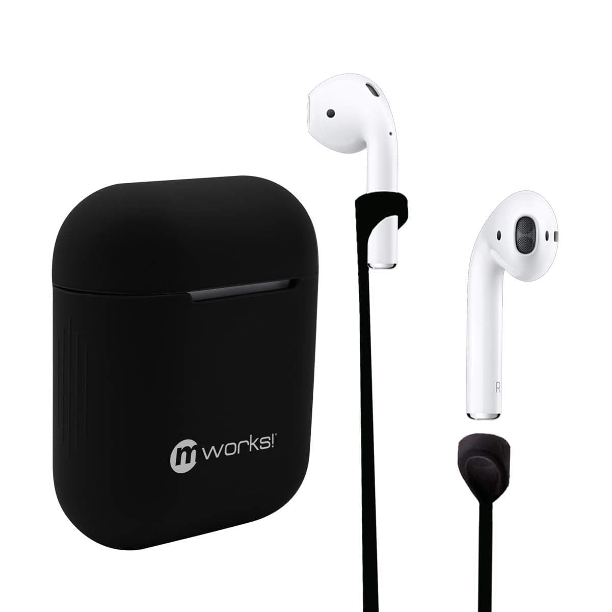 Mcase! Airpods Accessories Set, Airpods Waterproof Silicone Case Cover and Straps for Apple Airpod (Black)