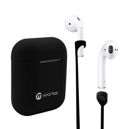 Mcase! Airpods Accessories Set, Airpods Waterproof Silicone Case Cover and Straps for Apple Airpod (Black)