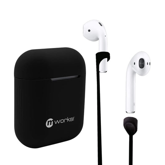 Mcase! Airpods Accessories Set, Airpods Waterproof Silicone Case Cover and Straps for Apple Airpod (Black)