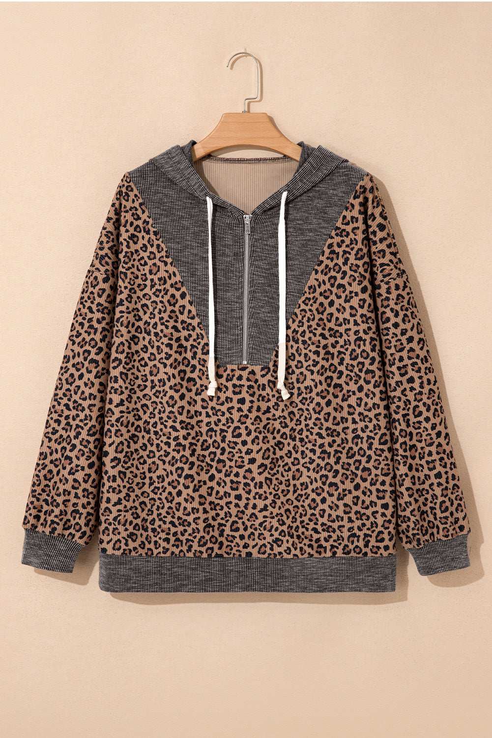 April Collar Zip Hooded Pullover - Khaki / L - 12/14