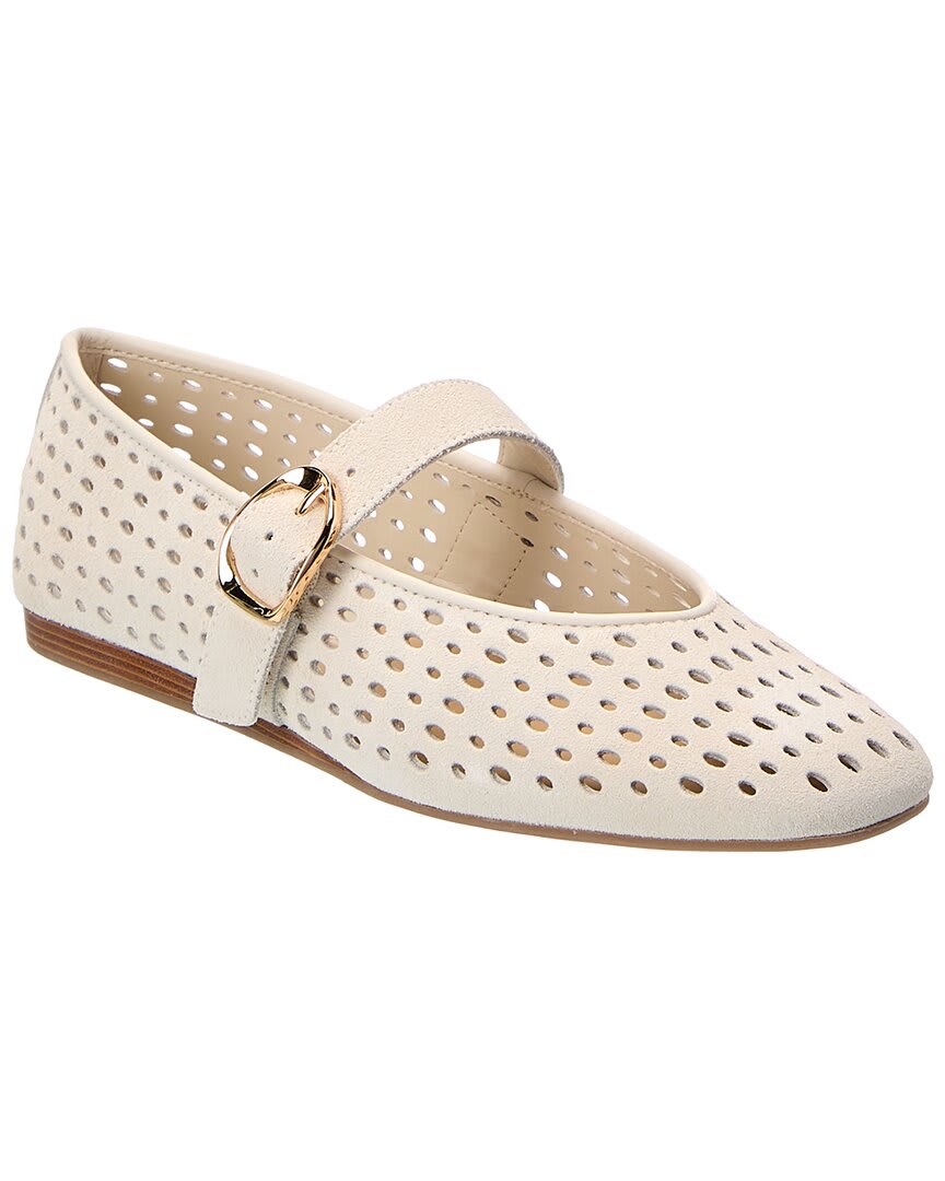 creme perforated suede-