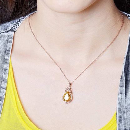 Yellow Crystal & Cubic Zirconia Rose Goldtone Teardrop Pendant Necklace