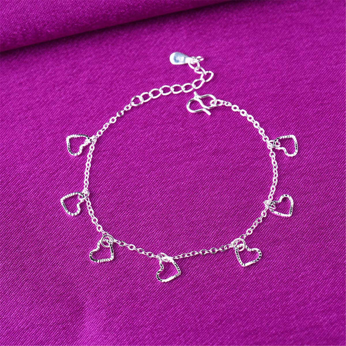 Silvertone Open Heart Station Anklet-2