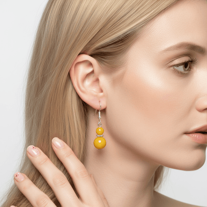 Yellow Jade & Silvertone ‌Gourd-Shape Hook Earrings