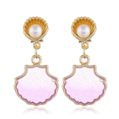 Pearl & Resin Goldtone Shell Drop Earrings